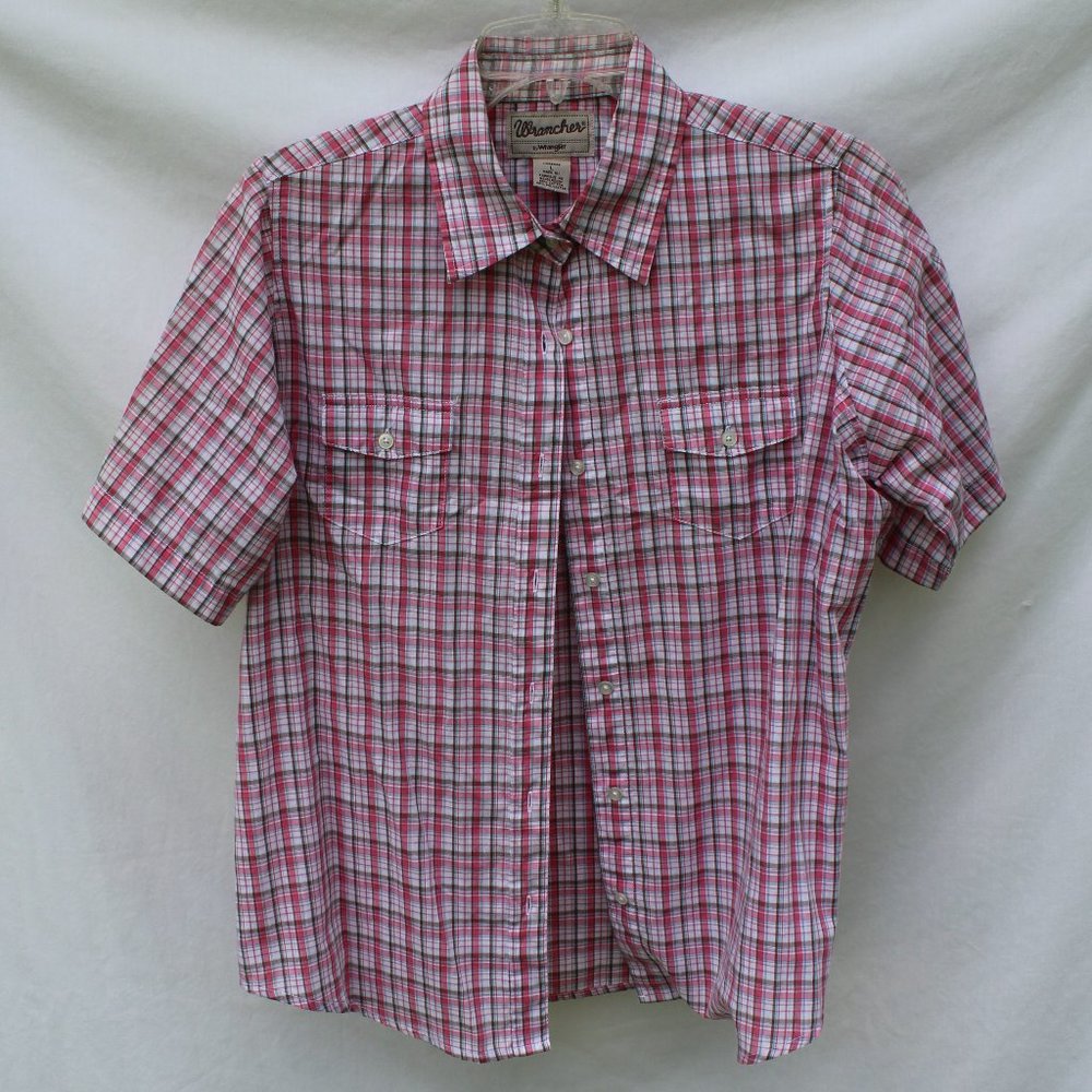 Women's Wrangler Pink Plaid Short Sleeve Top Sz L